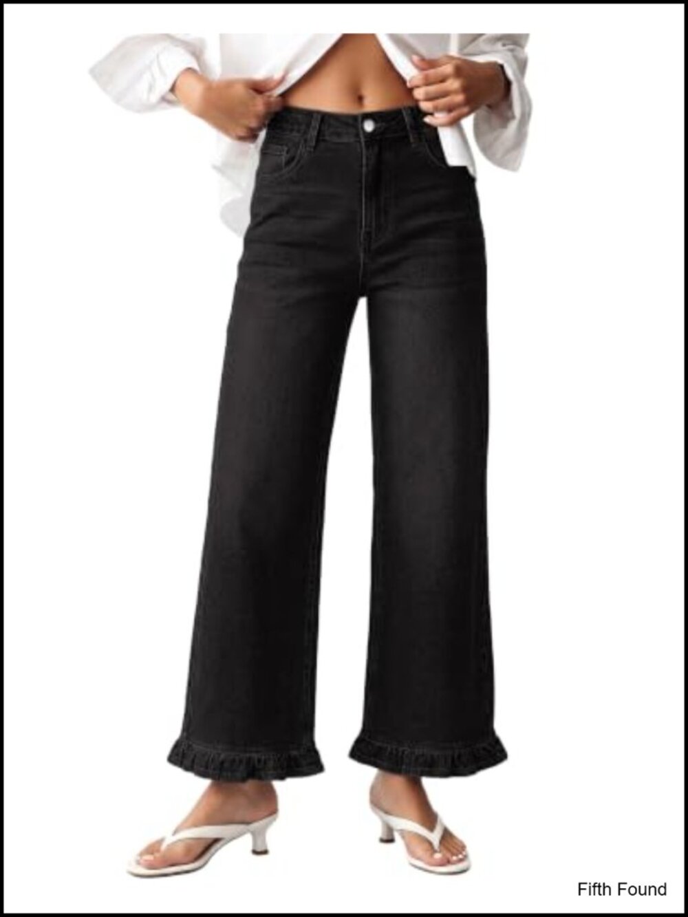High Waisted Wide Leg Jeans with Ruffle Hem